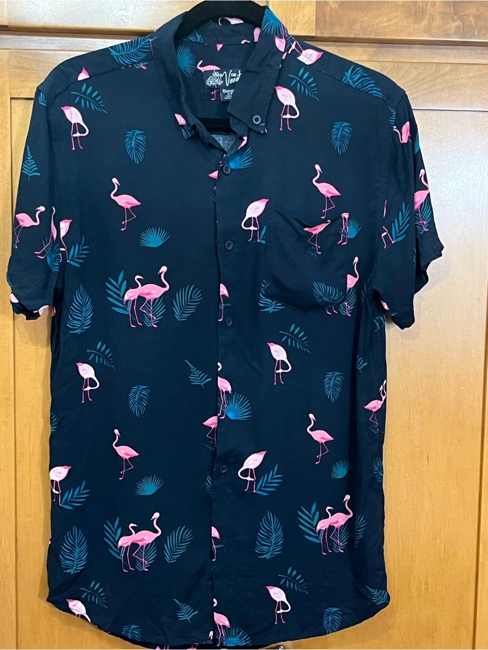 Bluenotes "The Vacation Shirt" Black Flamingo Print Short Sleeve Button Up (S/P)